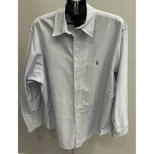 Polo Ralph Lauren Mens Blue White Striped Classic Fit Button Down Shirt 18 34/35